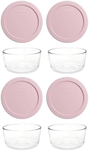 Ciotola in vetro da 2 tazze con coperchio, confezione da 4, rosa chiaro Ciotola in vetro da 2 tazze con coperchio, confezione da 4, rosa chiaro