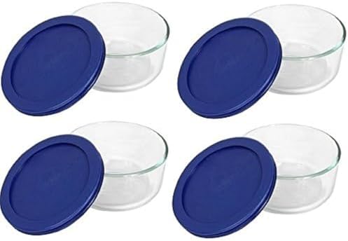 Ciotola in vetro da 2 tazze con coperchio blu scuro, confezione da 4 Ciotola in vetro da 2 tazze con coperchio blu scuro, confezione da 4