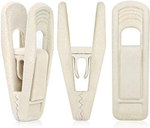 Kleiderbügelclips aus beigefarbenem Samt, 60 Stück, rutschfeste Samtclips, perfekt geeignet für elfenbeinfarbene/beige Samtkleiderbügel, Hosen- und Rockbügelclips aus Samt, passend für Samtkleiderbügel