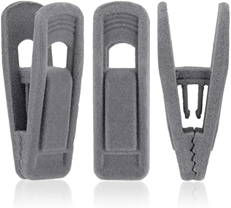 Kleiderbügelclips aus grauem Samt, 24er-Pack, rutschfeste, beflockte Clips für Hosen, Röcke und Anzüge – stabile Fingerclips mit großer Öffnung, ideal für schmale Samtkleiderbügel