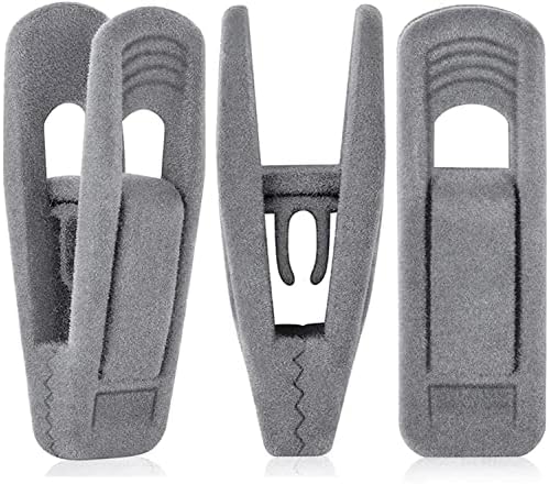 Graue Kleiderbügelclips für Samtkleiderbügel – 40 Stück graue, rutschfeste Samtkleiderbügelclips, beflockte Clips, passend für schmale Samtkleiderbügel