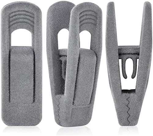 Graue Samt-Kleiderbügelclips, 50 Stück, rutschfeste Samt-Kleiderbügelclips für Samtkleiderbügel, stabile Fingerclips, ideal für Kinder-Samtkleiderbügel, Röcke, Hosen und Kleidung aus grauem Samt