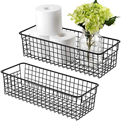 Cestini portaoggetti in filo metallico stile rustico, confezione da 2 — Porta carta igienica rustico — Organizzatore per bagno, mobili da cucina, dispensa, lavanderia, armadi, garage, nero Cestini portaoggetti in filo metallico stile rustico, confezione da 2 — Porta carta igienica rustico — Organizzatore per bagno, mobili da cucina, dispensa, lavanderia, armadi, garage, nero