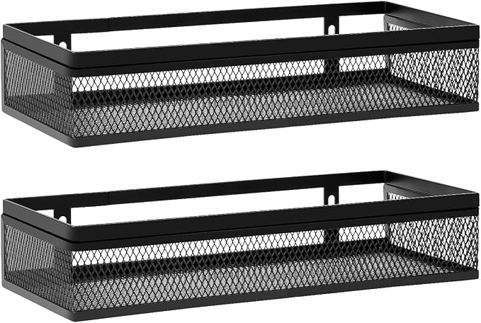 Cestini portaoggetti da appendere alla parete con ganci adesivi e viti, cestini organizer in filo metallico per arredamento casa, cucina, bagno, dispensa, lavanderia, armadio, garage, camper, neri, confezione da 2, rete Cestini portaoggetti da appendere alla parete con ganci adesivi e viti, cestini organizer in filo metallico per arredamento casa, cucina, bagno, dispensa, lavanderia, armadio, garage, camper, neri, confezione da 2, rete