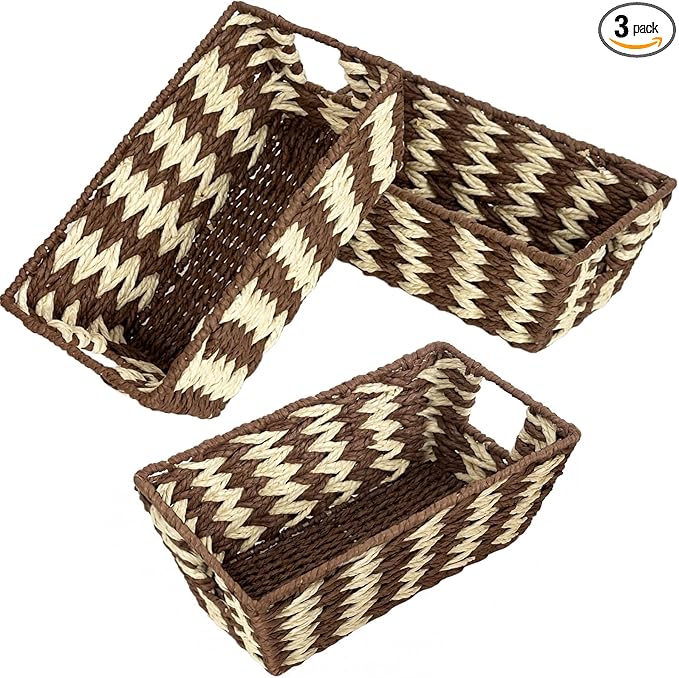 Cestini portaoggetti in corda di carta per organizzare gli scaffali, piccolo cestino organizer in vimini intrecciato a mano con manico per riporre la carta igienica in bagno, beige e marrone, confezione da 3 Cestini portaoggetti in corda di carta per organizzare gli scaffali, piccolo cestino organizer in vimini intrecciato a mano con manico per riporre la carta igienica in bagno, beige e marrone, confezione da 3