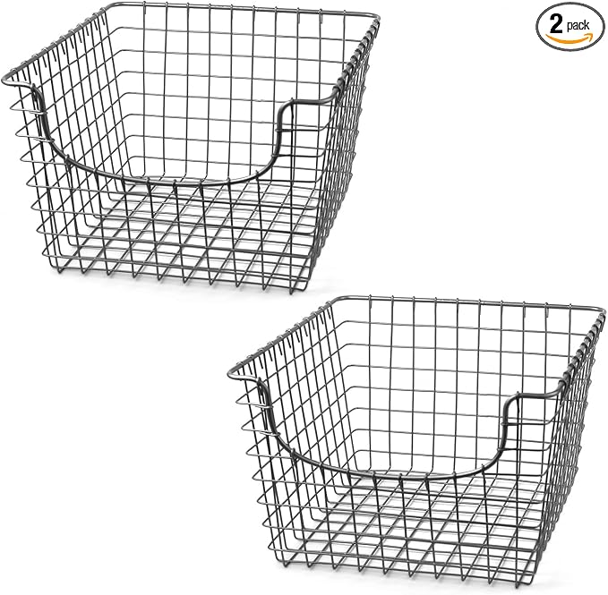 Cestini portaoggetti in filo metallico, finitura nichel satinato, impilabili, confezione da 2, ideali per organizzare cucina, dispensa, armadio, bagno e garage. Cestini organizer in filo metallico resistente per riporre oggetti e decorazioni. Cestini portaoggetti in filo metallico, finitura nichel satinato, impilabili, confezione da 2, ideali per organizzare cucina, dispensa, armadio, bagno e garage. Cestini organizer in filo metallico resistente per riporre oggetti e decorazioni.
