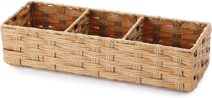 Cestino porta carta igienica da posizionare sopra la cassetta del WC, cestini multiuso in vimini di plastica intrecciato a mano con divisorio per ripiani, decorazione rustica da bagno in stile fattoria, colore giallo chiaro Cestino porta carta igienica da posizionare sopra la cassetta del WC, cestini multiuso in vimini di plastica intrecciato a mano con divisorio per ripiani, decorazione rustica da bagno in stile fattoria, colore giallo chiaro