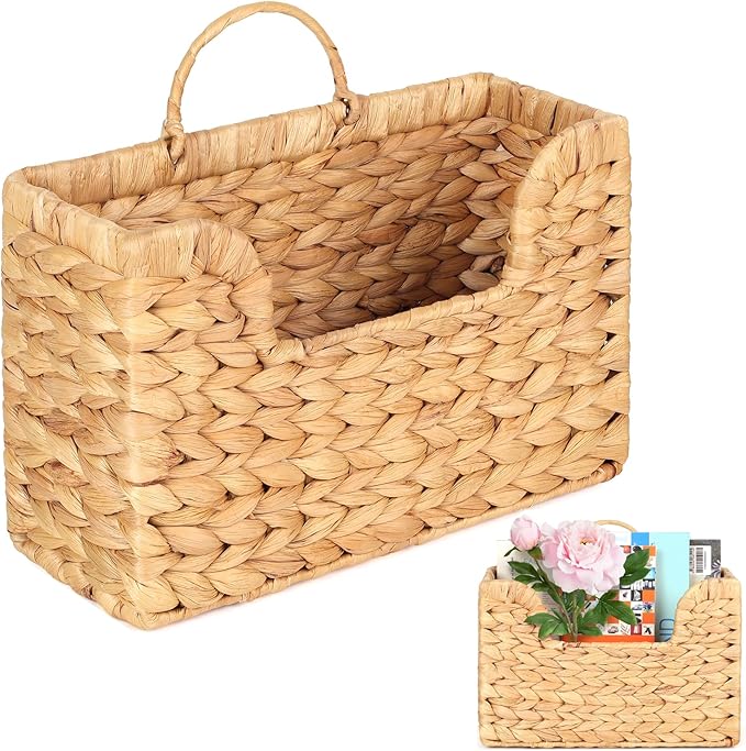 Portariviste da parete in giacinto d'acqua intrecciato a mano — Organizer naturale da appendere per posta, giornali, riviste, libri e documenti — Cestino portaoggetti decorativo in stile boho per ingresso, bagno, soggiorno, ufficio Portariviste da parete in giacinto d'acqua intrecciato a mano — Organizer naturale da appendere per posta, giornali, riviste, libri e documenti — Cestino portaoggetti decorativo in stile boho per ingresso, bagno, soggiorno, ufficio